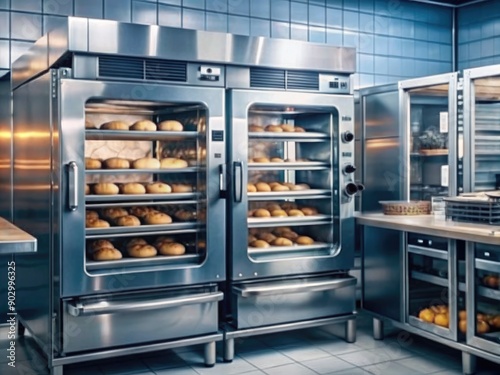 Modern Commercial Baking Oven in Professional Kitchen Preparing Freshly Baked Goods for a Busy Day. Generative AI photo