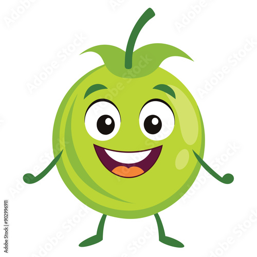 a funny dancing Gooseberry , cartoon character, vector illustration, isolated white background 
