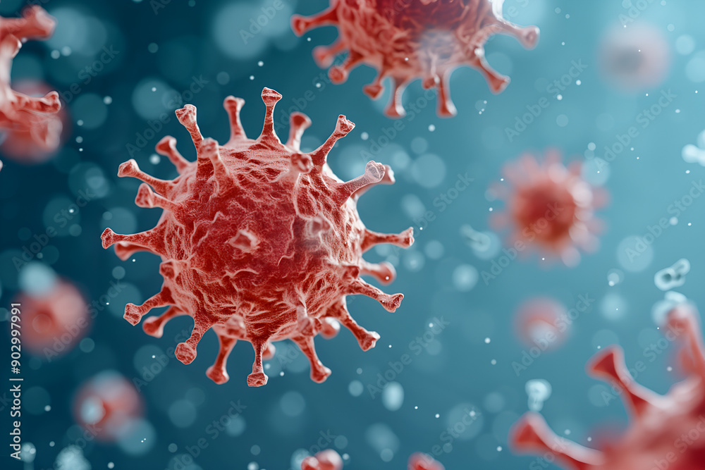 3D Rendered Image of Microscopic Bacteria and Virus Cells Floating in a Scientific Environment 3D Rendered Image of Microscopic Bacteria and Virus Cells Floating in a Scientific Environment