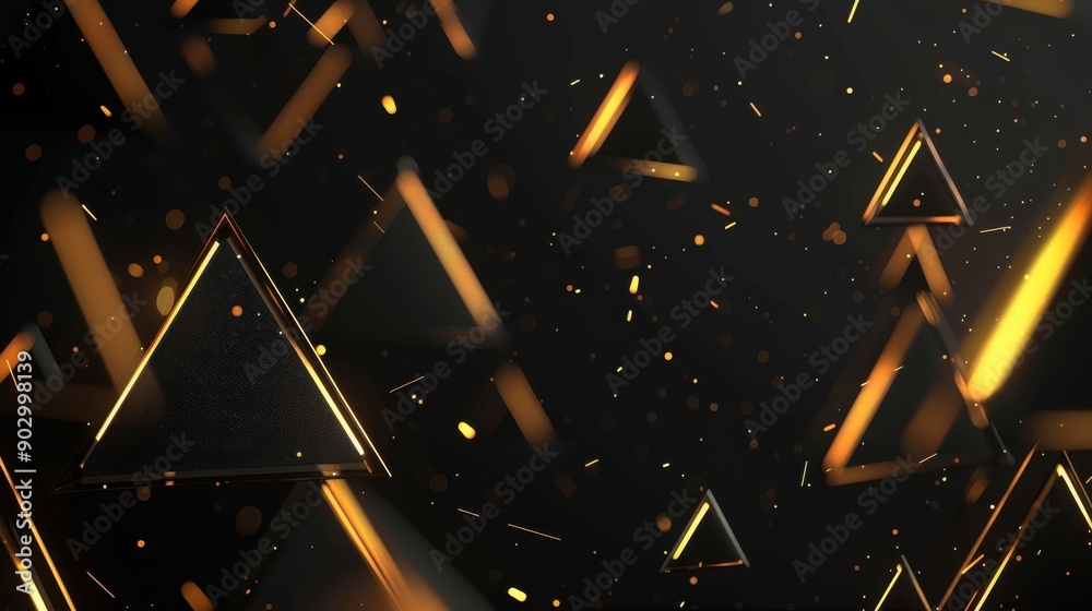 Abstract background with golden triangles and bokeh lights. Abstract background with golden triangles and bokeh lights.