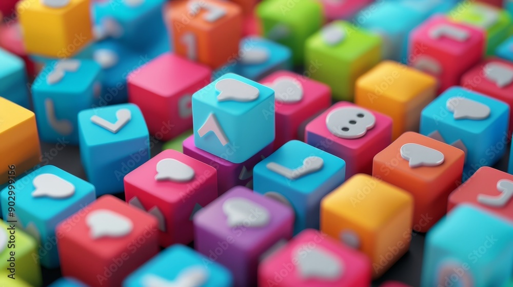 Colorful cubes with social media icons. A concept for online communication and digital interaction. Colorful cubes with social media icons. A concept for online communication and digital interaction.