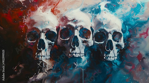 Ethereal Skulls: A Vivid Artistic Representation of Mortality photo