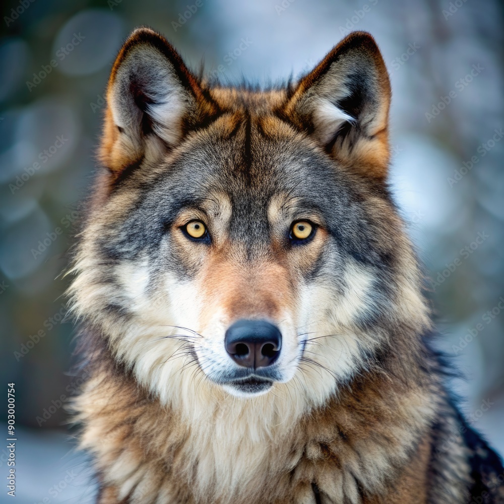 Majestic Wolf Staring Intently in a Snowy Forest During Winter Mornings. Generative AI Majestic Wolf Staring Intently in a Snowy Forest During Winter Mornings. Generative AI