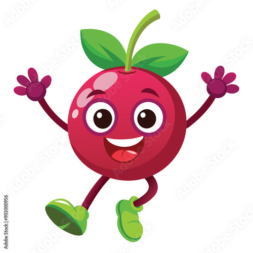 a funny smiling Currant, cartoon character, vector illustration,  