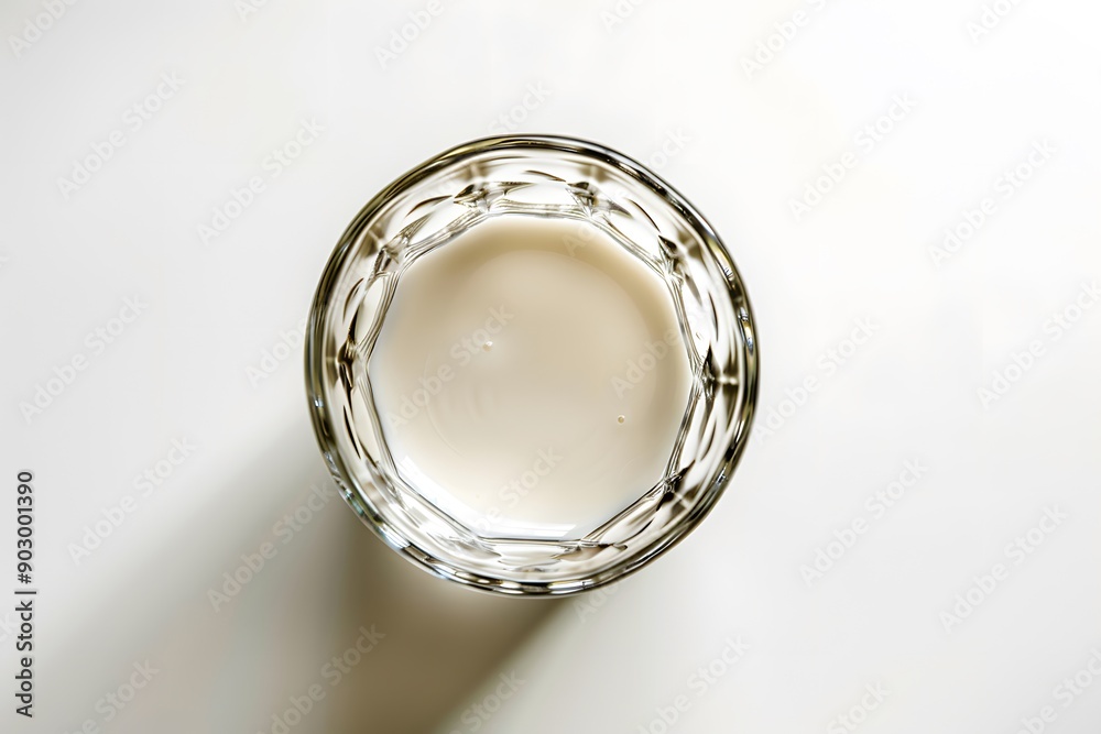 Aerial View of a Glass of Milk on a Minimalist Surface