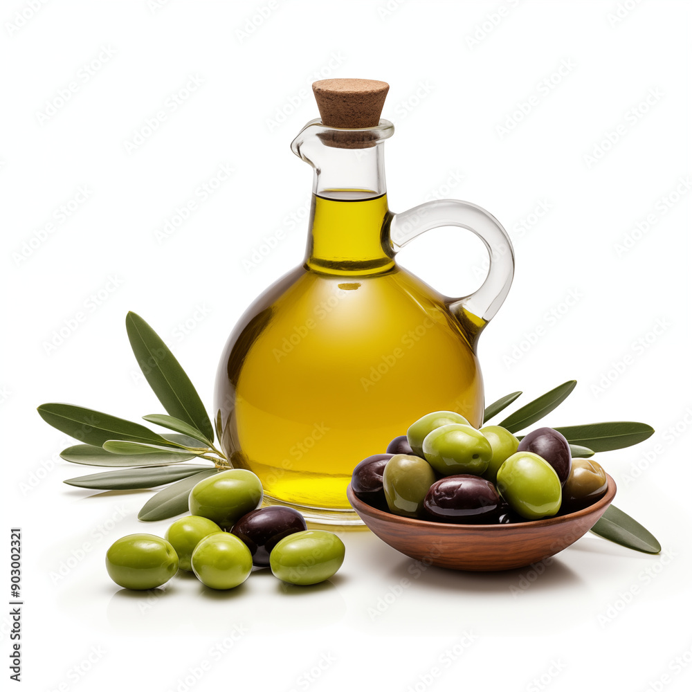 Olive Oil Bottle with Green and Black Olives and Olive Branch Olive Oil Bottle with Green and Black Olives and Olive Branch