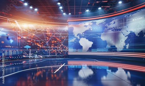 Digital world breaking news studio Background for news report and breaking news on world live report, Generative AI