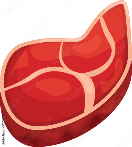 Big piece of raw red meat with fat is lying on the white background