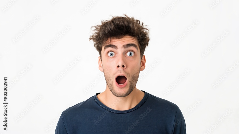 Shocked man with wide open eyes on white background Shocked man with wide open eyes on white background