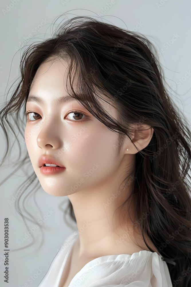 High Resolution Portrait of a Young Woman with Clear Skin and Natural Makeup