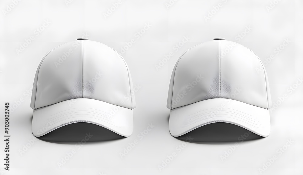 White baseball cap mockup template on white background, front and back view with empty space for design or print, isolated mock up of hat. White baseball cap mockup template on white background, front and back view with empty space for design or print, isolated mock up of hat.