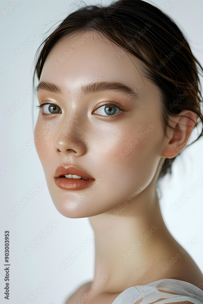 Naklejka premium High Resolution Portrait of a Young Woman with Clear Skin and Natural Makeup