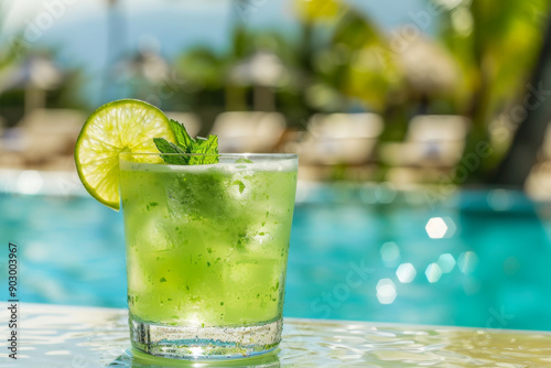 A Refreshing Green Cocktail by the Pool