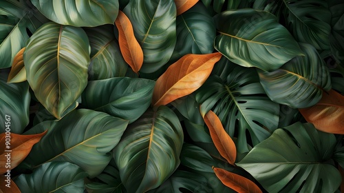 Wallpaper Mural Lush Tropical Leaves with Vibrant Green and Warm Brown Accents Torontodigital.ca