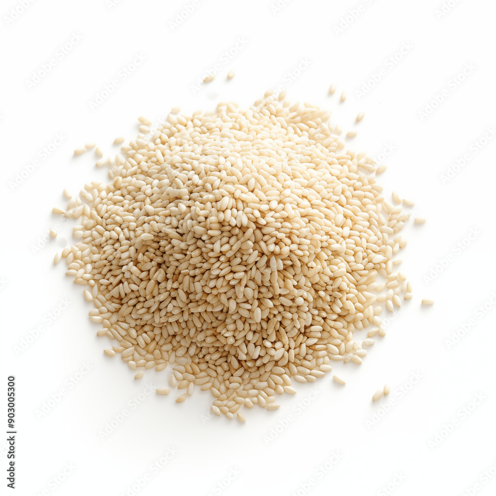 White Sesame Seeds Pile Isolated on White Background White Sesame Seeds Pile Isolated on White Background