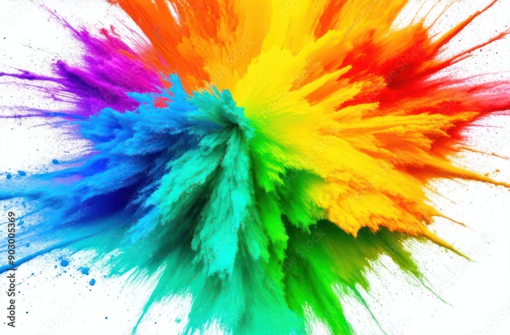 A vibrant explosion of colorful powder against a white background. A vibrant explosion of colorful powder against a white background.