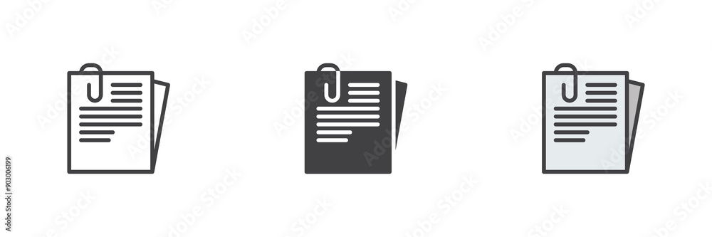 Attached document different style icon set Attached document different style icon set