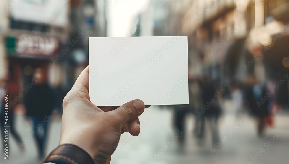 Hand holding white card mockup template, design presentation on blurred background. Business and modern technology concept Hand holding white card mockup template, design presentation on blurred background. Business and modern technology concept