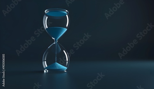 Elegant hourglass with sand flowing, symbolizing time and moments of life against dark background. , stock photo.