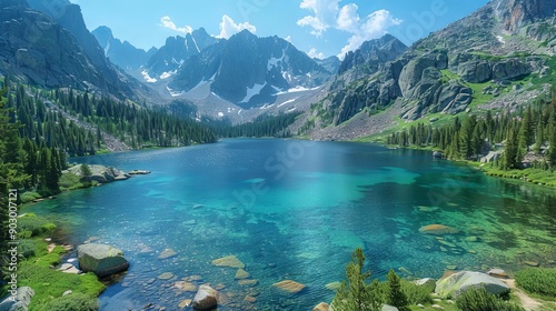 Drone View of Majestic Mountain Lake 