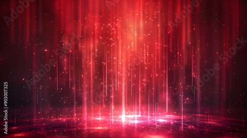 Ethereal Red Light Rays with Sparkling Particles in a Dark Background