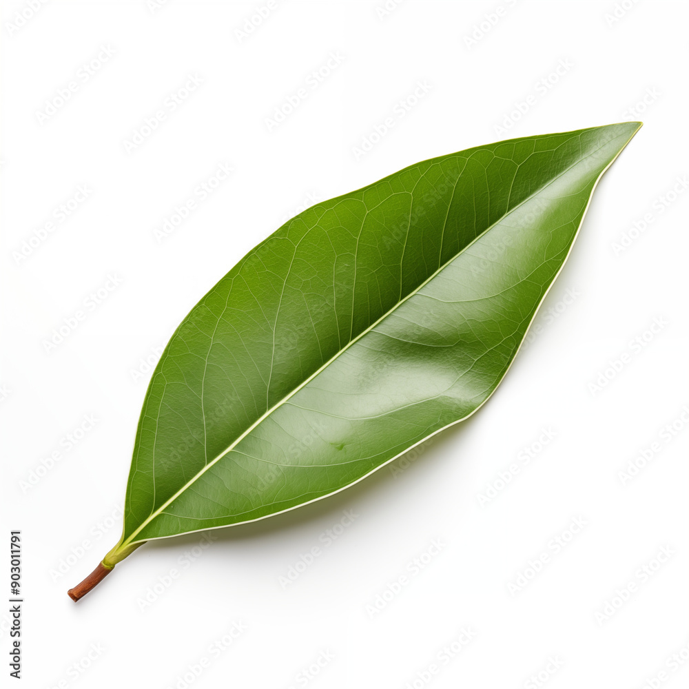Fototapeta premium Single Green Leaf Isolated on White Background