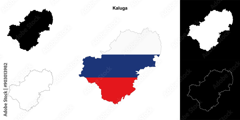 Obraz premium Kaluga blank outline map set