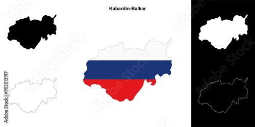 Kabardin-Balkar blank outline map set photo