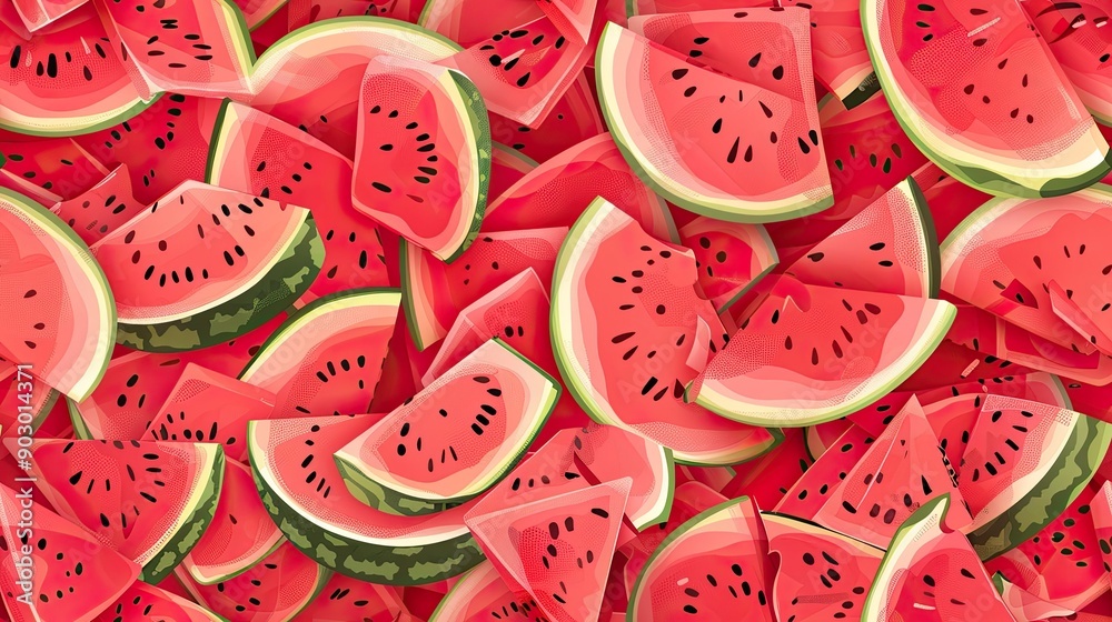 A pattern of pink watermelon slices A pattern of pink watermelon slices