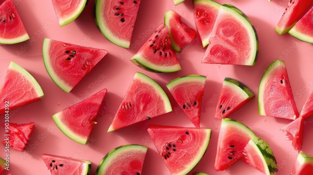 A pattern of pink watermelon slices A pattern of pink watermelon slices