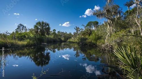 Pellicer Creek conservation area on East Coast Florida landscape view : Generative AI photo