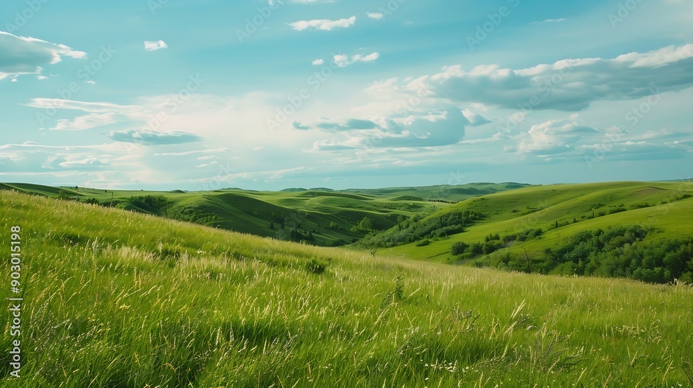 Lush green grass on field and hill grasslands national park val marie saskatchewan canada : Generative AI Lush green grass on field and hill grasslands national park val marie saskatchewan canada : Generative AI