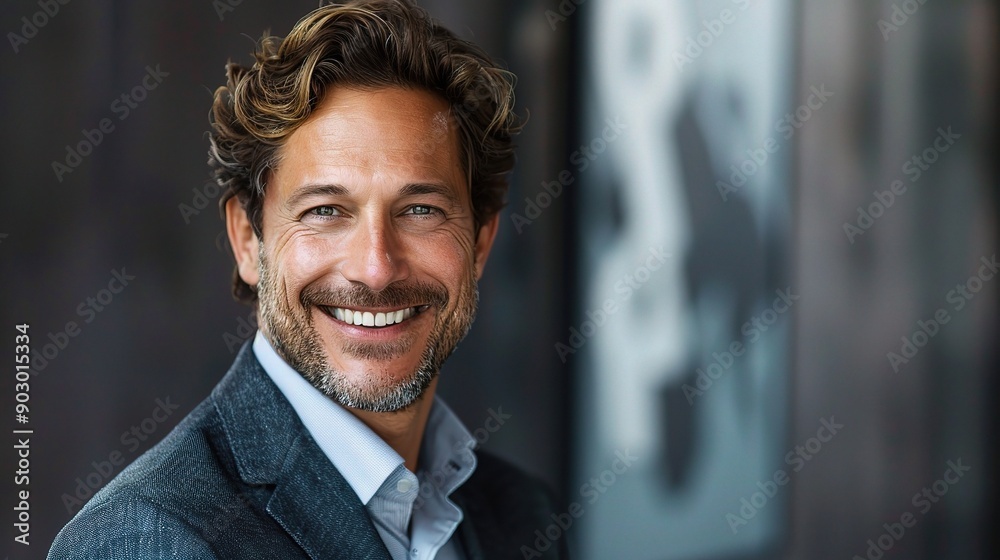 Fototapeta premium Confident Businessman Portrait: A mature man with a warm smile and confident demeanor, exuding success and approachability. 