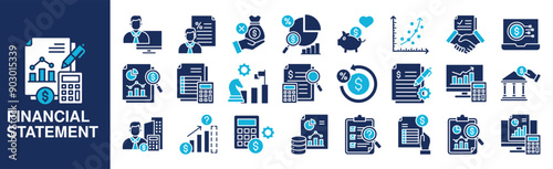Financial Statement Icon Set For Design Elements, business, finance, accounting, analysis, calculator	