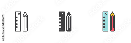 Pencil and ruler different style icon set.