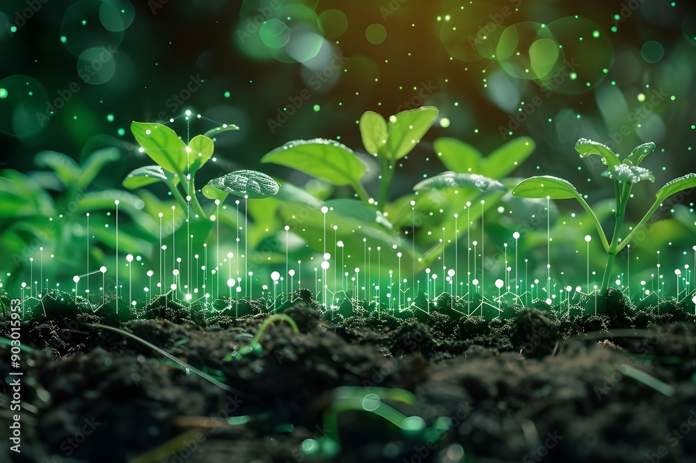 Green Shoots Growing with Digital Overlay Green Shoots Growing with Digital Overlay