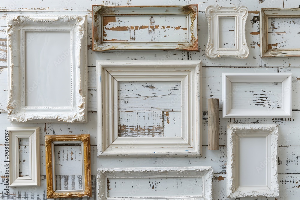 Naklejka premium A Collection of Vintage Picture Frames on a Rustic Background