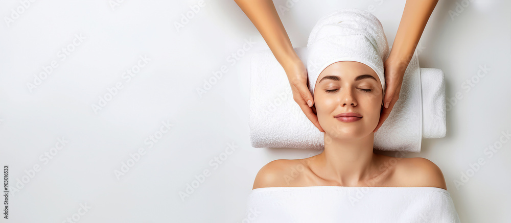 Serene woman receiving facial massage in spa. Relaxation and wellness therapy treatment. Professional skincare and beauty session. Serene woman receiving facial massage in spa. Relaxation and wellness therapy treatment. Professional skincare and beauty session.