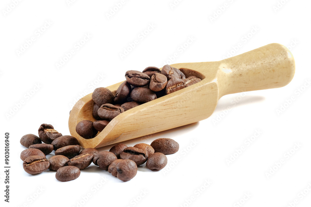 Fototapeta premium Coffee beans close up on white background.