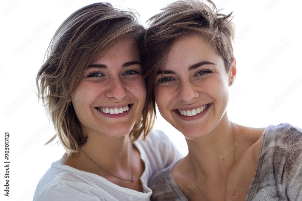 Lesbian Couple Where Love and Happiness is Reflected in There Smiles with White Background Lesbian Couple Where Love and Happiness is Reflected in There Smiles with White Background