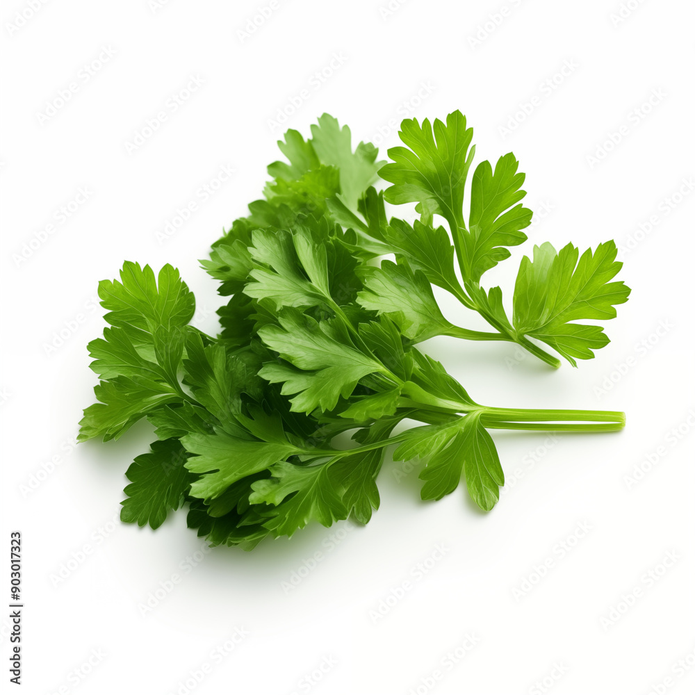 Fresh Green Parsley Sprig Isolated on White Background Fresh Green Parsley Sprig Isolated on White Background