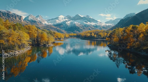 Drone View of Majestic Mountain Lake 