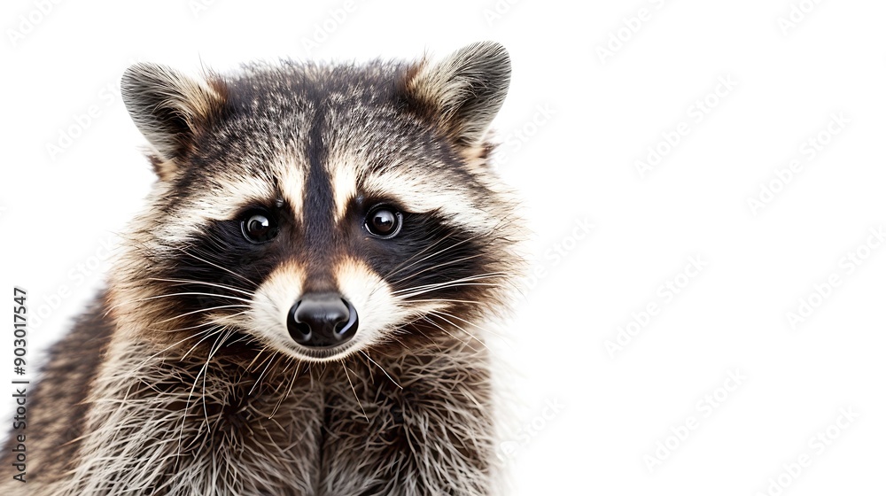 Portrait of a funny raccoon closeup isolated on white background : Generative AI Portrait of a funny raccoon closeup isolated on white background : Generative AI