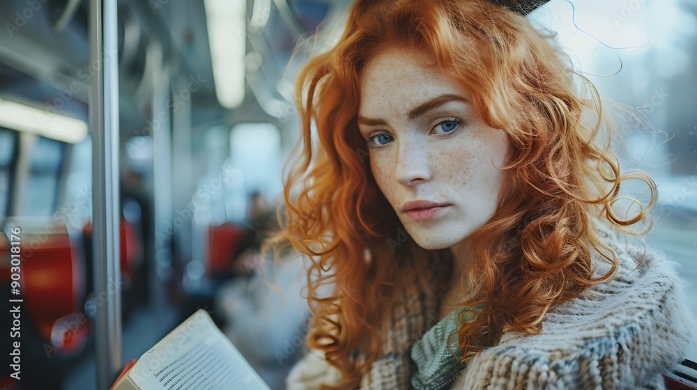A Thoughtful Moment: A Young Woman Reading on Public Transport A Thoughtful Moment: A Young Woman Reading on Public Transport