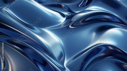 Abstract background of smooth flowing blue chrome metal photo