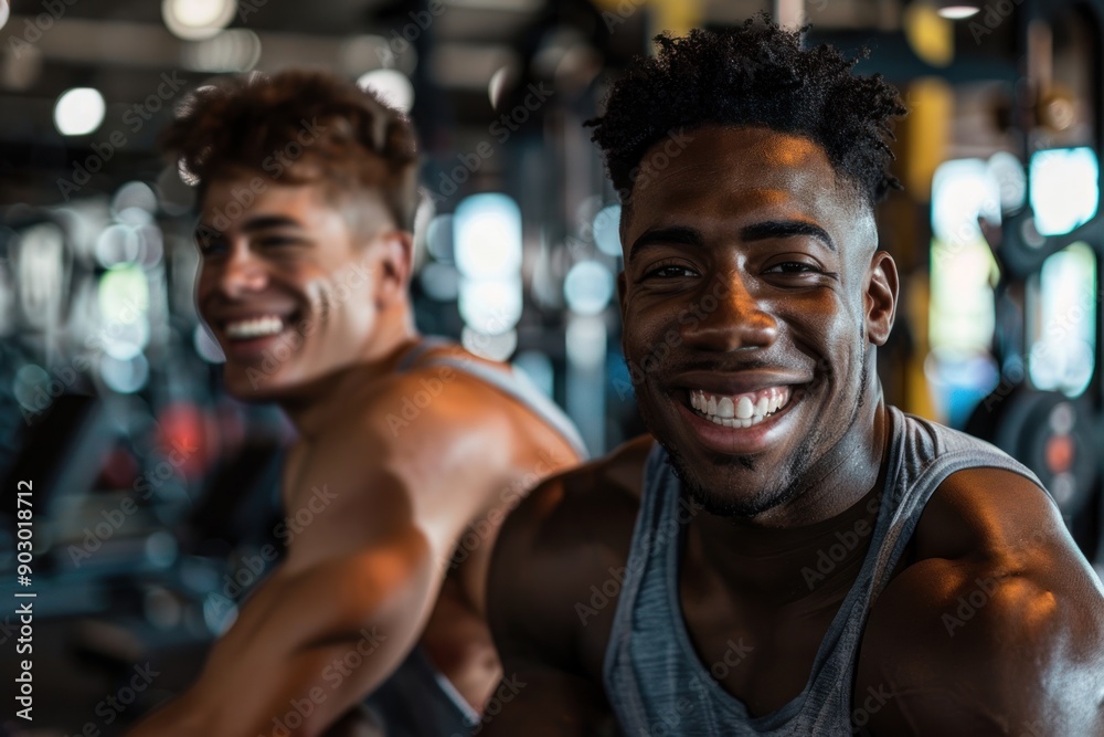 male friends smiling after gym workout male friends smiling after gym workout