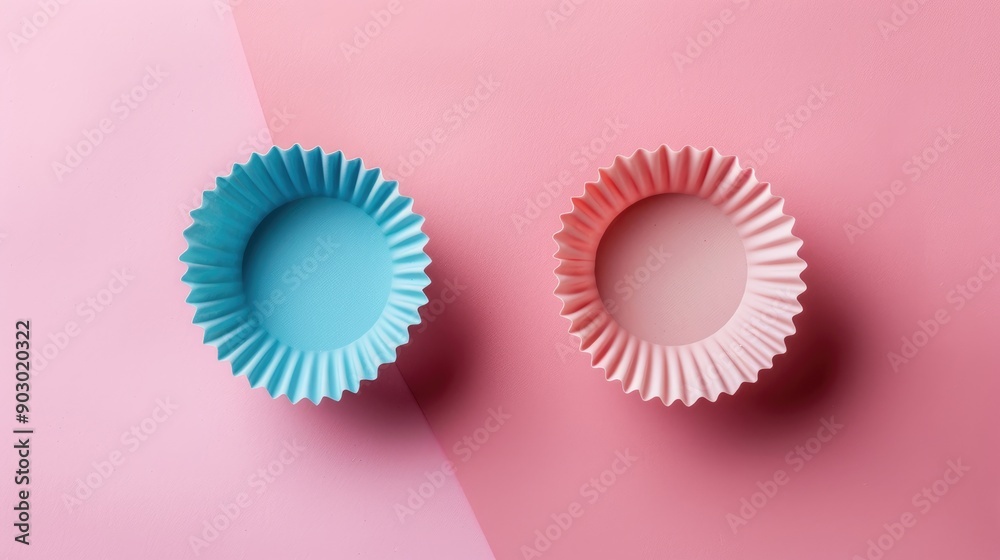 High view of two baking cups forming a frame with space for text High view of two baking cups forming a frame with space for text