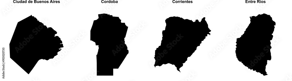 Ciudad de Buenos Aires, Cordoba, Corrientes, Entre Rios outline maps Ciudad de Buenos Aires, Cordoba, Corrientes, Entre Rios outline maps