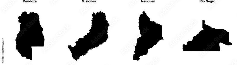 Fototapeta premium Mendoza, Misiones, Neuquen, Rio Negro outline maps