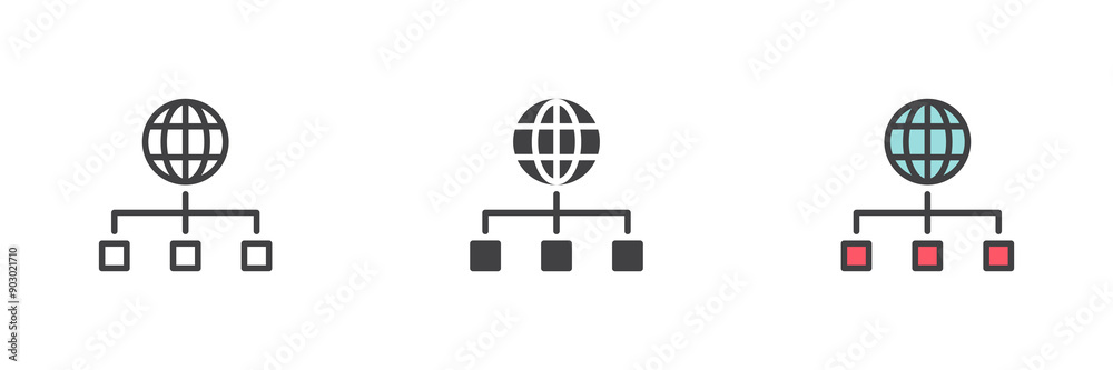 Global network connection different style icon set
